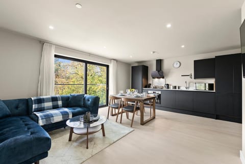 Kitchen or kitchenette, Living room, Seating area, Dining area