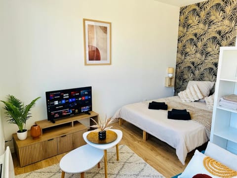 Bed, TV and multimedia, towels