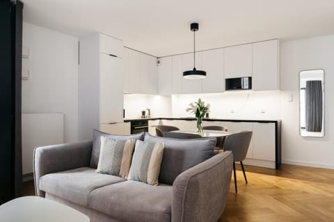 Kitchen or kitchenette, Living room, Seating area, Dining area