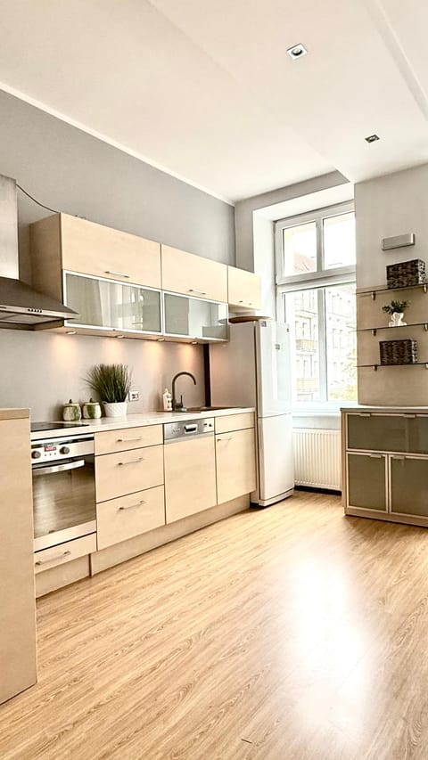 Kitchen or kitchenette, dishwasher, oven, stove