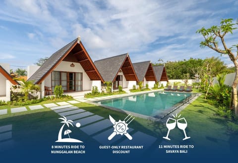 Property building, Garden, Text overlay, Garden view, Pool view, Swimming pool, sunbed