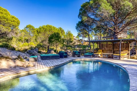 Property building, Living room, Swimming pool