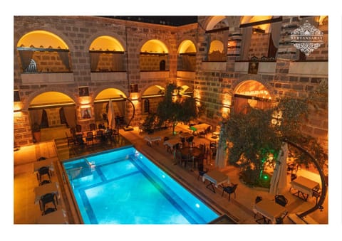 Property building, Night, Pool view, Swimming pool