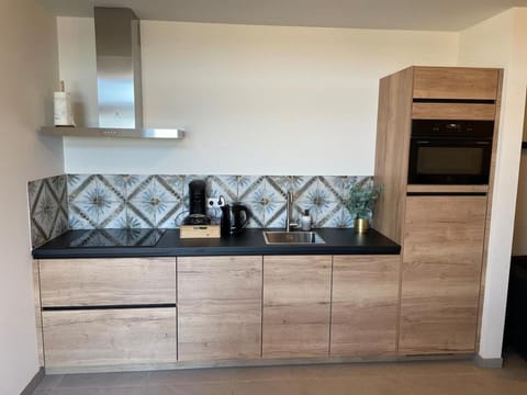 Kitchen or kitchenette, dishwasher, oven, stove