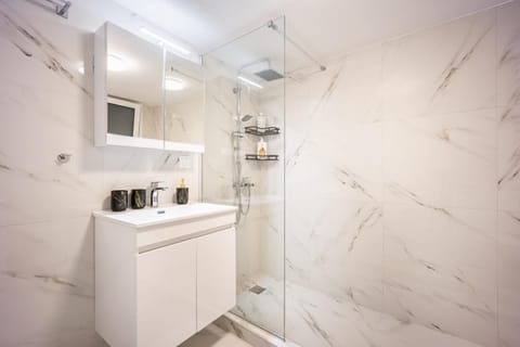 Shower, Toilet, hair dryier, washing machine, dryer