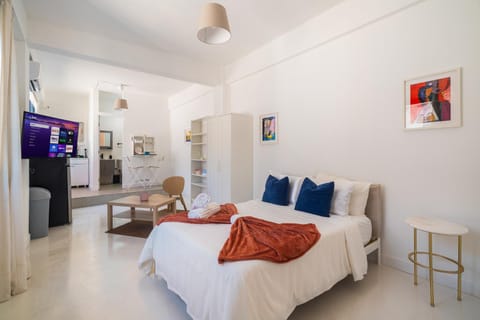 Bed, TV and multimedia, Kitchen or kitchenette, Living room, Photo of the whole room, Seating area, Dining area, Bedroom