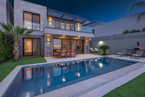 Property building, Night, Swimming pool