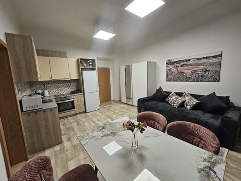 Kitchen or kitchenette, Living room, Seating area, Dining area, oven, stove