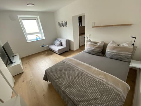 Bed, TV and multimedia, Living room, Photo of the whole room, Seating area, Bedroom