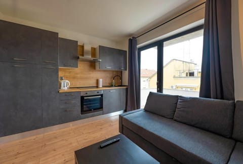 Kitchen or kitchenette, Living room, Seating area, stove