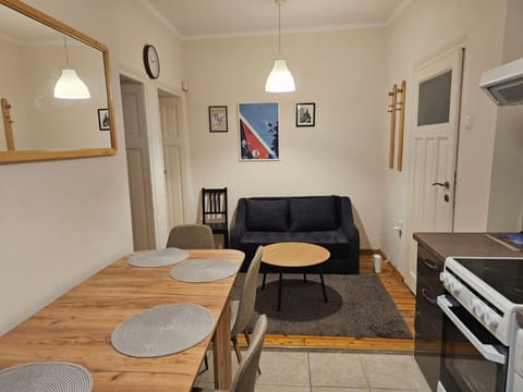 Kitchen or kitchenette, Living room, Seating area, Dining area, stove