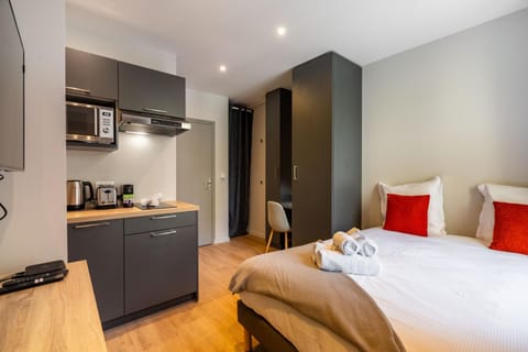 Bed, stove