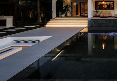 Patio, Night, Pool view, Swimming pool
