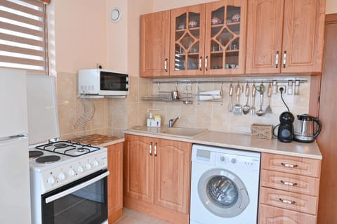 Coffee/tea facilities, Kitchen or kitchenette, microwave, oven, stove, washing machine
