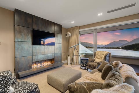 TV and multimedia, Living room, Seating area, Lake view, Mountain view