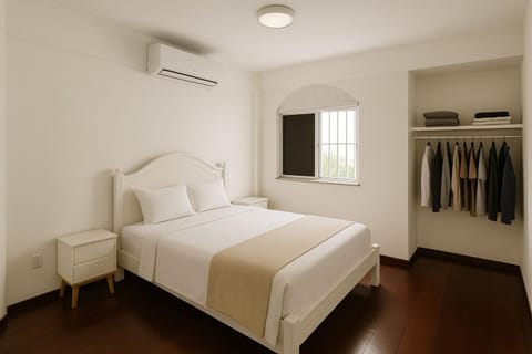 Bed, Photo of the whole room, Bedroom, towels, wardrobe, air conditioner