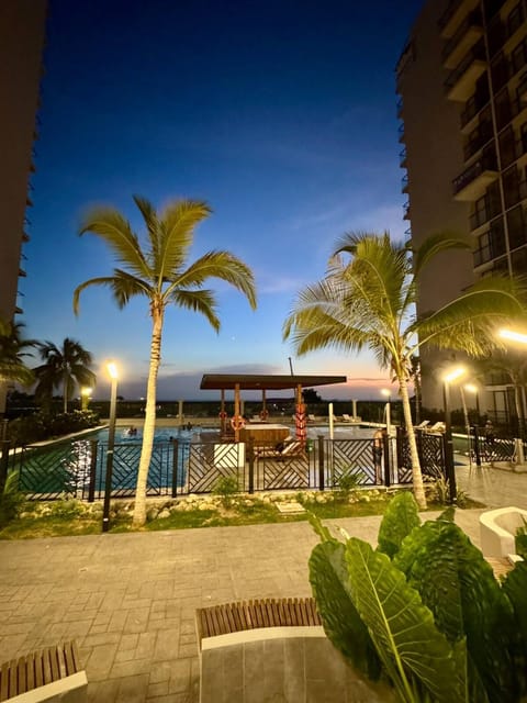 Property building, Night, Pool view, Swimming pool