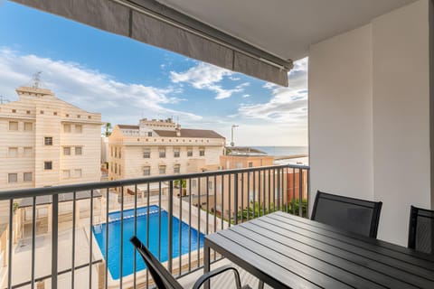 Property building, Living room, Swimming pool