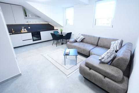 Kitchen or kitchenette, Living room, Seating area, Dining area, oven