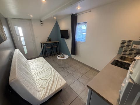 Bed, TV and multimedia, Kitchen or kitchenette, Living room, Photo of the whole room, Dining area