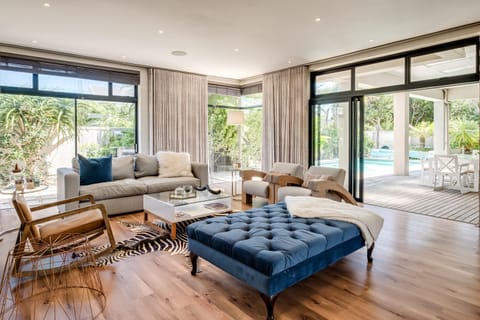 Patio, Living room, Seating area, Garden view, Pool view, Swimming pool