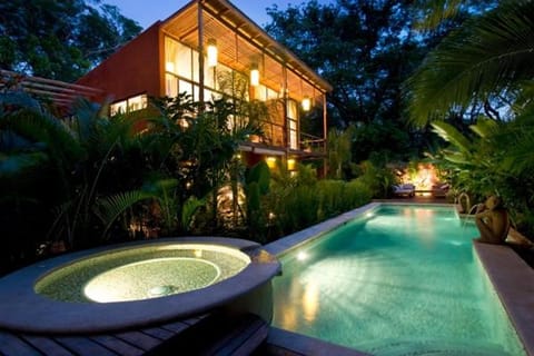 Night, Garden, Swimming pool