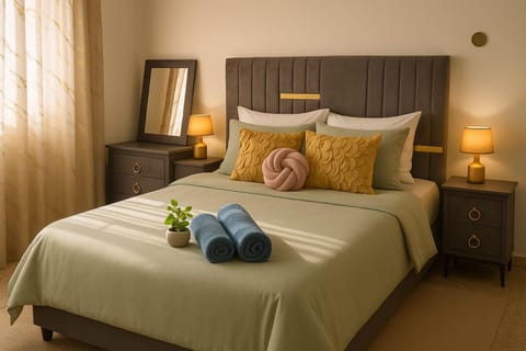 Bed, Photo of the whole room, Bedroom, towels
