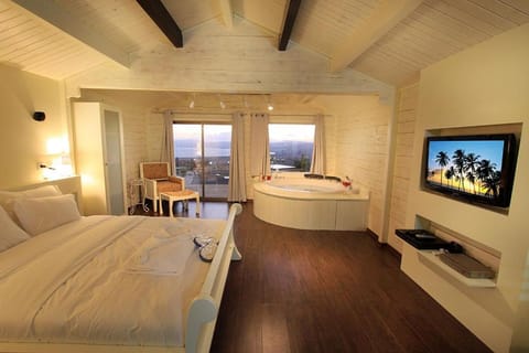 Bed, Natural landscape, Hot Tub, TV and multimedia, Photo of the whole room, Evening entertainment, Bedroom