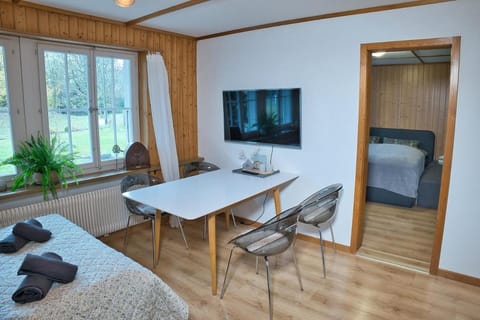 Bed, Living room, Dining area