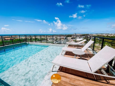 View (from property/room), Balcony/Terrace, Pool view, Sea view, Swimming pool, sunbed