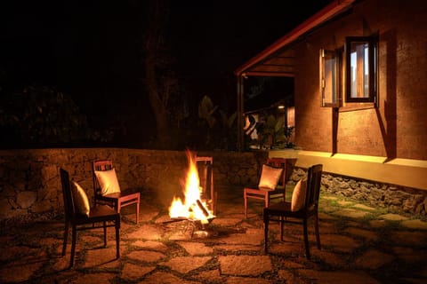 Night, BBQ facilities, fireplace