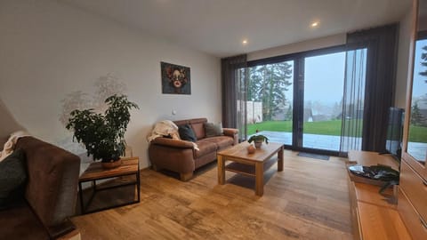 Living room, Seating area, Garden view
