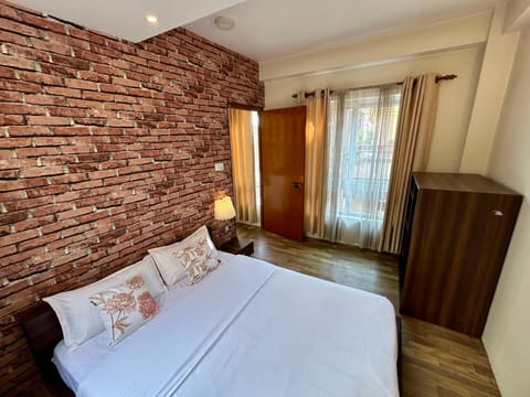 Bed, wardrobe