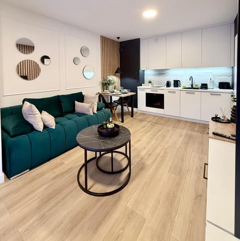 Kitchen or kitchenette, Living room, Seating area, Dining area