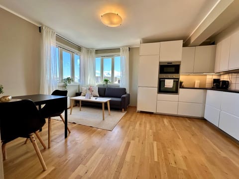Kitchen or kitchenette, Living room, Dining area, oven, stove