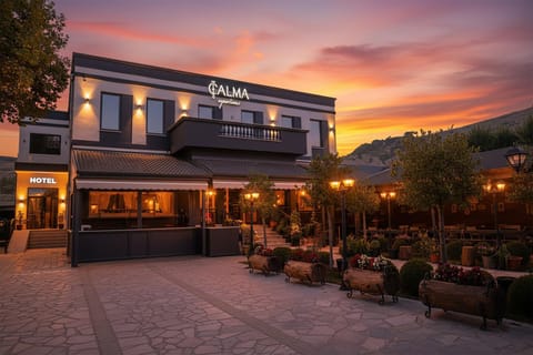 Property building, Natural landscape, Mountain view, Sunset
