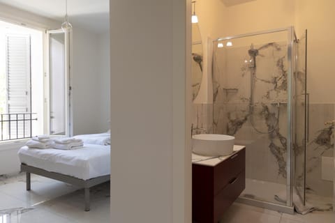 Shower, Bed, Bathroom, Bedroom