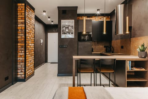 Kitchen or kitchenette, Living room, Dining area, microwave, oven