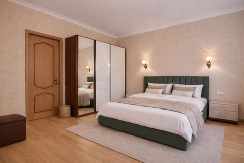 Bed, wardrobe