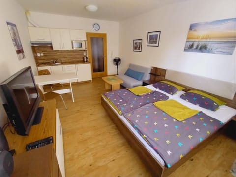 Communal lounge/ TV room, Bed, Living room, Seating area, Bedroom