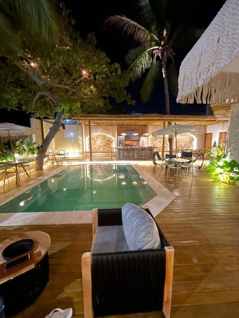 Patio, Night, Natural landscape, Pool view, Swimming pool, sunbed