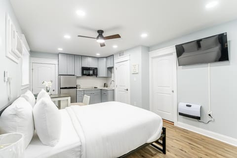 Bed, TV and multimedia, Kitchen or kitchenette, Photo of the whole room, Dining area, Bedroom, stove, air conditioner