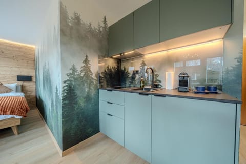 Bed, Coffee/tea facilities, Kitchen or kitchenette, Photo of the whole room, Bedroom