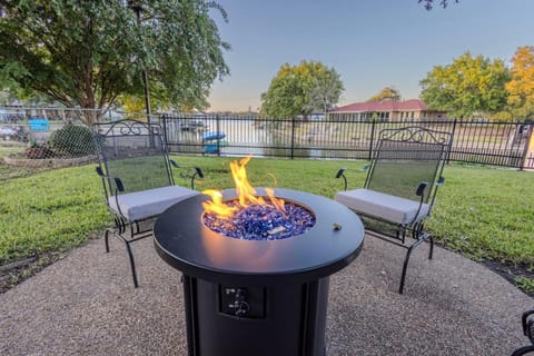 Patio, Natural landscape, Lake view, fireplace