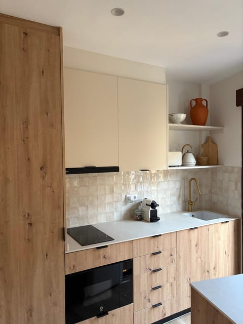 Kitchen or kitchenette, stove