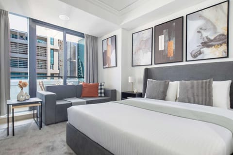 Bed, Living room, Seating area