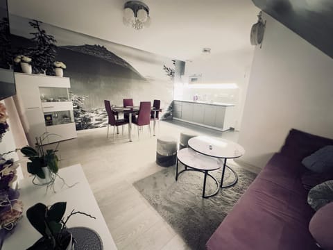 Kitchen or kitchenette, Living room, Seating area, Dining area