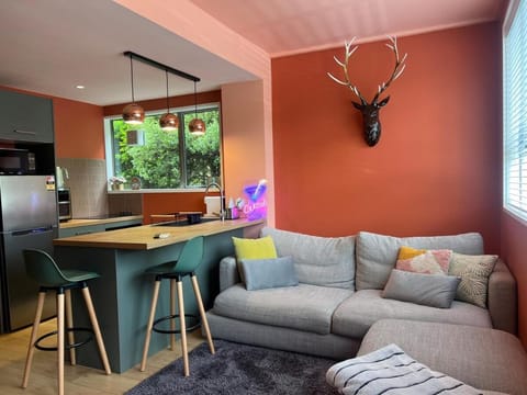 Kitchen or kitchenette, Living room, Seating area