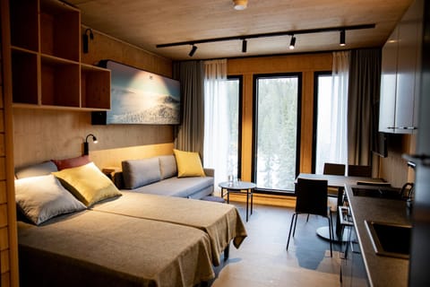 Bed, Photo of the whole room, Seating area, stove