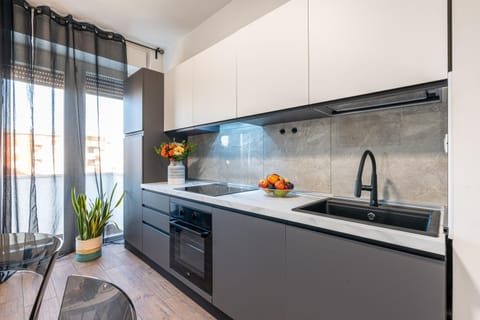Kitchen or kitchenette, dishwasher, stove